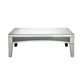 48" Silver Mirrored Glass and Faux Stone Bling Rectangular Coffee Table