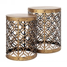 Set of Two 20" Gold Round End Table