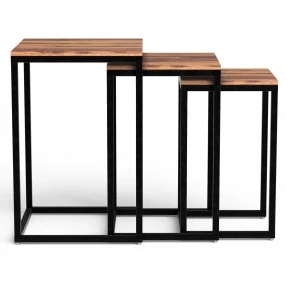 Set Of 3 Squared Off Natural Wood Nesting End Tables