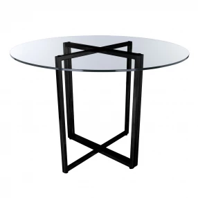 36" Glass Top Black Geo Base Round Dining Table