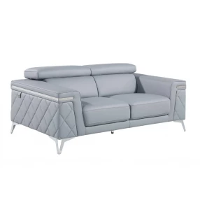 70" Light Blue And Silver Metallic Leather Loveseat