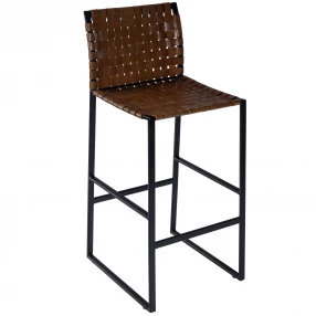 28" Brown And Black Leather And Steel Bar Chair