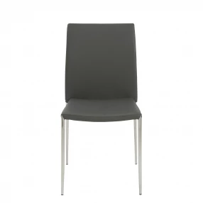 Set of Two Gray Faux Faux Leather Steel Stacking Chairs
