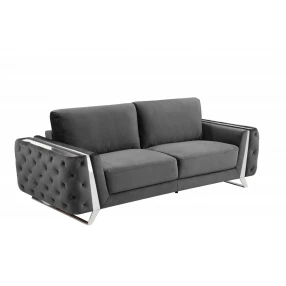 90" Gray Sofa With Silver Legs