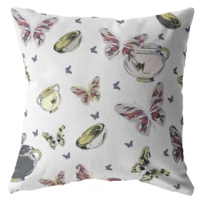 White butterflies pattern on decorative suede throw pillow for home decor