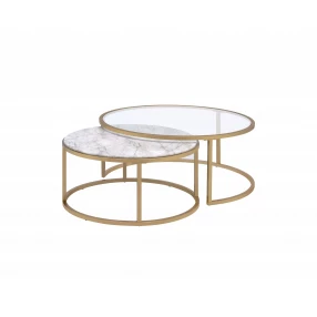 16" Gold And Clear Glass Round Mirrored Nested Tables