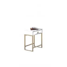 24" Gold And White Solid Wood End Table With Drawer