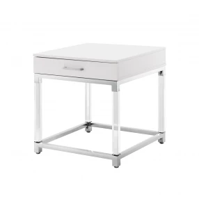 24" Silver Metallic and White End Table with Drawer