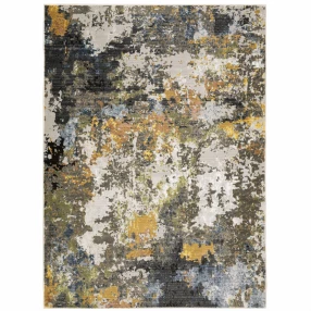 5' X 8' Grey Gold Blue Orange Beige And Brown Abstract Power Loom Stain Resistant Area Rug