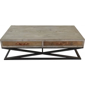 Rustic Handcrafted Natural Wood and Iron Coffee Table