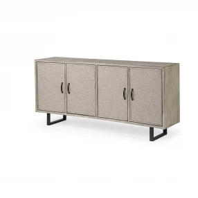 Light Brown Solid Wood  Sideboard With 4 Fabric Covered Cabinet Doors