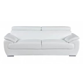 86" White And Silver Leather Sofa