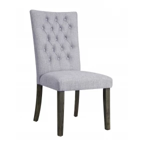 Set of Two Tufted Gray Upholstered Fabric Dining Side Chairs
