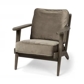 Olive Velvet Accent Chair With Covered Wooden Frame