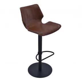 21" Coffee And Black Faux Leather And Iron Swivel Low Back Adjustable Height Bar Chair