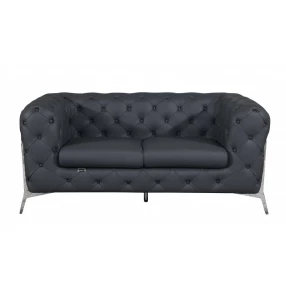 69" Gray And Silver Italian Leather Loveseat
