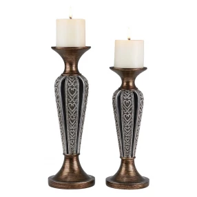 black pillar tabletop candle holder made of metal and composite material for home decor