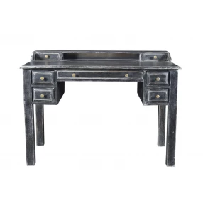 46" Black Mango Solid Wood Computer Desk With Seven Drawers