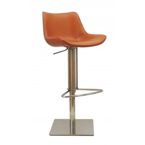 Adjustable Height Terra Cotta And Silver Faux Leather And Stainless Steel Swivel Bar Height Bar Chair