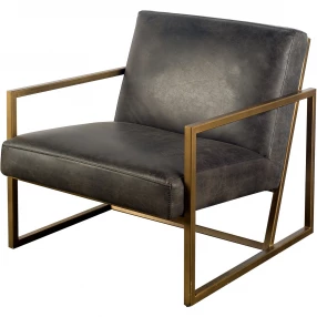 32" Black And Gold Leather Lounge Chair