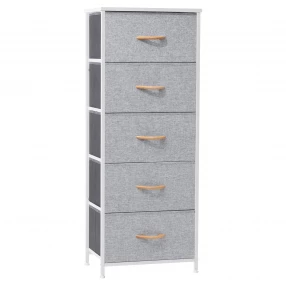 18" Gray and White Steel and Fabric Five Drawer Chest