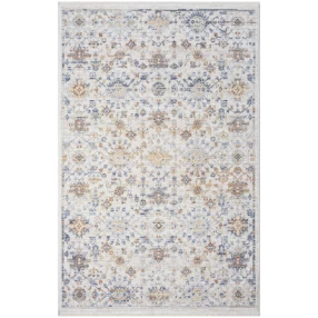 3' X 5' Ivory and Gray Oriental Power Loom Distressed Area Rug With Fringe