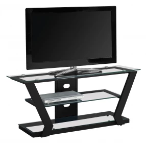 16" X 48" X 20.5" Black Tempered Glass Metal TV Stand