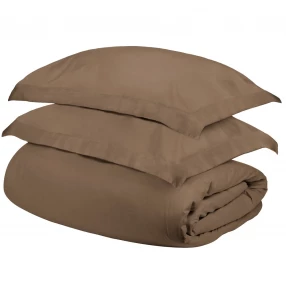 Taupe Twin Cotton Blend 400 Thread Count Washable Duvet Cover Set