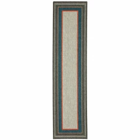 2' X 8' Blue and Gray Stain Resistant Indoor Outdoor Area Rug