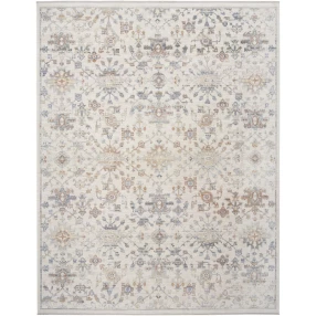 5' x 8' Ivory and Gray Oriental Power Loom Distressed Area Rug With Fringe