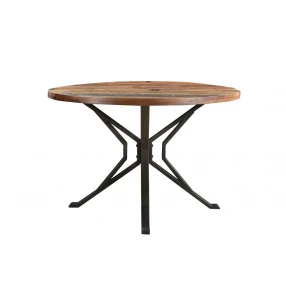 48" Brown And Black Solid Wood And Metal Dining Table