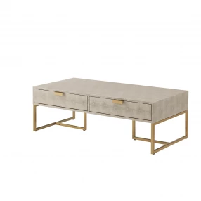 46" Cream And Gold Stainless Steel Coffee Table With Two Drawers