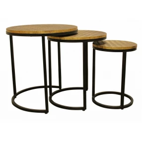 Set Of Three 19" Black And Brass Round Nested Tables