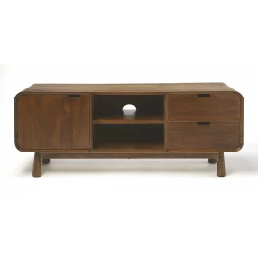 50" Medium Brown Wood Curved Edge Enclosed Storage TV Stand