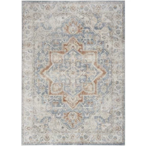 oriental power loom washable area rug in brown and beige with rectangular pattern and symmetrical design