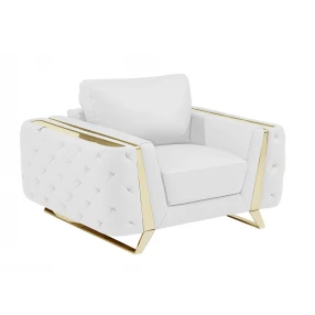 50" White and Gold Genuine Leather Chair Arm Chair
