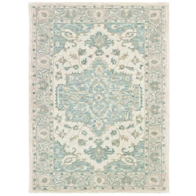 x turquoise cream medallion area rug with aqua beige pattern and symmetrical design