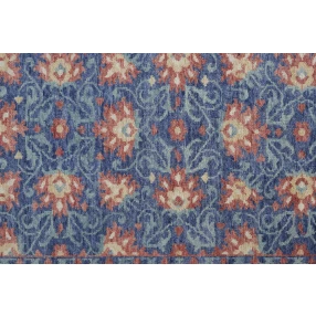 8' X 10' Blue And Red Wool Floral Hand Knotted Stain Resistant Area Rug