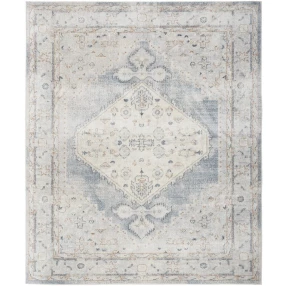 power loom distressed washable area rug with beige pattern and symmetrical design