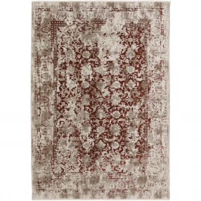 red oriental area rug with fringe and brown beige pattern