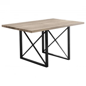 60" Taupe And Black Metal Sled Base Dining Table