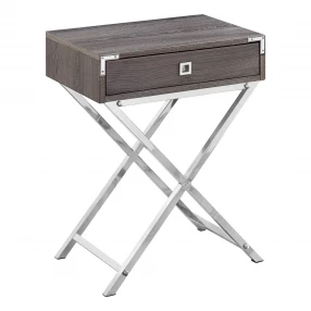 24" Silver And Deep Taupe End Table With Drawer