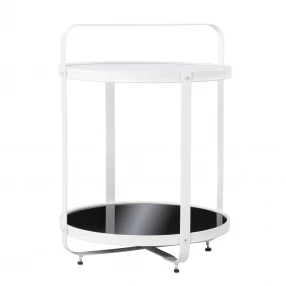 27" White Glass And Iron Round End Table With Shelf