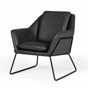 31" Dark Gray And Black Faux Leather Lounge Chair