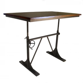 30" Brown and Black Solid Wood and Iron Trestle Base Dining Table