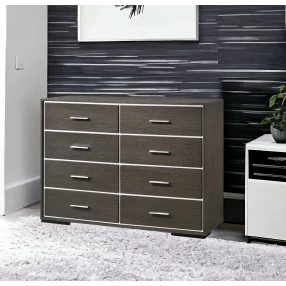 57" Gray Solid and Manufactured Wood Eight Drawer Double Dresser