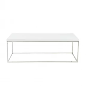 47" White And Silver Metal Coffee Table