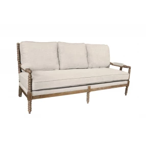 75" Ivory Linen Blend Sofa With Brown Legs