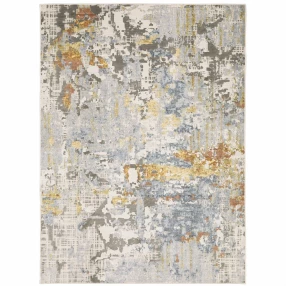 3' X 5' Grey Blue Beige Gold And Rust Abstract Power Loom Stain Resistant Area Rug