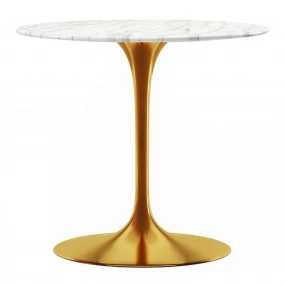 32" White And Gold Marble And Metal Dining Table
